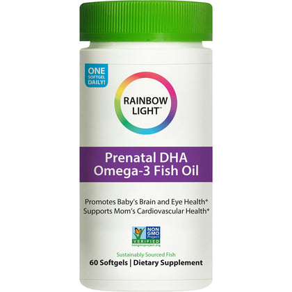 Rainbow Light Prenatal Vitamin, Omega-3 Fatty Acids & Prenatal DHA, Multivitamin for Women, Gluten Free, Promotes Baby's Brain Development & Eye Health, Easy To Digest, 60 Softgels