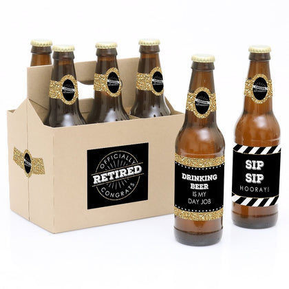 Happy Retirement - Retirement Party Decorations for Women and Men - 6 Beer Bottle Label Stickers and 1 Carrier