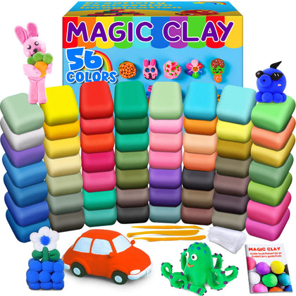 Air Dry Clay 56 Colors, Modeling Clay for Kids, DIY Molding Magic Clay for with Tools, Soft & Ultra Light, Toys Gifts for Age 3 4 5 6 7 8+ Years Old Boys Girls Kids