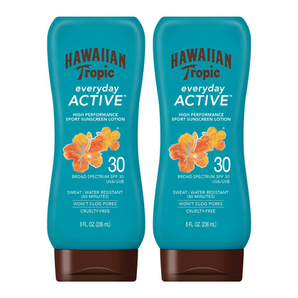 Hawaiian Tropic Everyday Active Lotion Sunscreen SPF 30, 8oz | Sunblock, Oxybenzone Free Sunscreen, Broad Spectrum Sunscreen Pack SPF 30, 8oz each Twin Pack (Packaging May Vary)