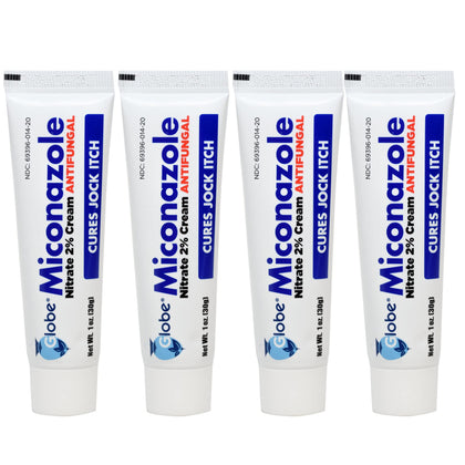 Globe (4 Pack Miconazole Nitrate 2% Antifungal Cream, Cures Most Athletes Foot, Jock Itch, Ringworm and More. 1 OZ Tube