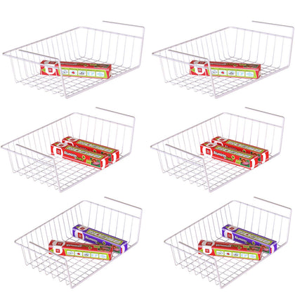 iSPECLE Under Shelf Basket - 6 Pack Under Shelf Storage Add Extra Storage Space Durable Under Cabinet Shelf Organizer Easy to Install for Kitchen Pantry Laundry Rooms, White