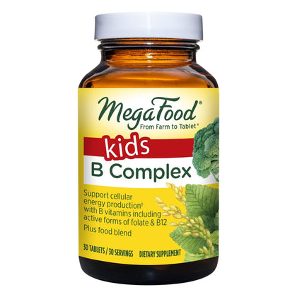 MegaFood Kids B Complex - Kids Vitamins - Vitamin B12 & Vitamin B6 with Folate, Zinc, L-theanine & Food Blend - Energy Metabolism - Vegetarian, Made Without 9 Food Allergens - 30 Mini Tabs