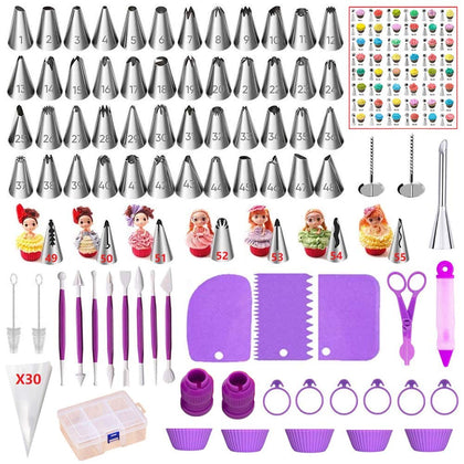 ANSLYQA 118 Pcs Piping Bags and Tips Set with 56 Numbered Icing Tips,Pattern Chart,30 Pastry Bags,2 Couplers,8 Carved Pens,3 Scrapers,5 Silicone Cupcake Molds,1 Cake Pen for Cake Decorating