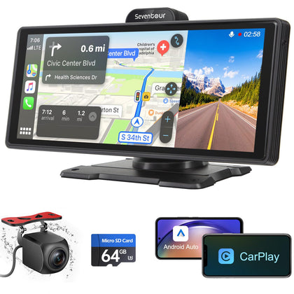 Portable Wireless Carplay Car Stereo with 4K Dash Cam, Apple CarPlay & Android Auto for Car,10.26
