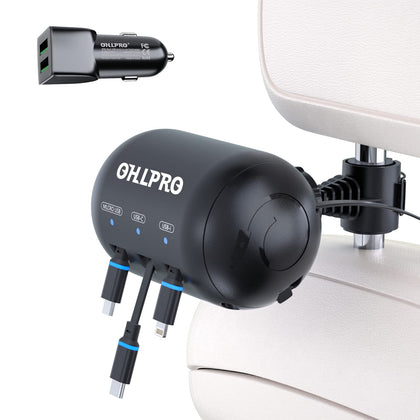 OHLPRO Multi Car Retractable Backseat 3 in 1 36W Car Charging Station Box Compatible with All Phones | iPhone | Samsung | Android | Rideshare Customer,Charging Dock Attach to Headrest,Taxi accessories