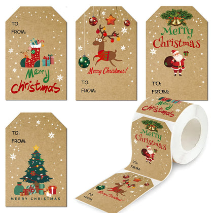 Gift Tags Sticker Christmas, 300 Christmas Kraft Stickers Roll, 2