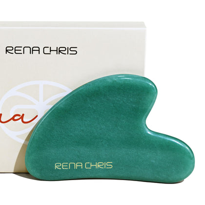 Rena Chris Gua Sha Facial Tools, Natural Jade Stone Guasha, Manual Massage Sticks for Jawline Sculpting and Puffiness Reducing, Scraping Massage Tool, Skin-Care Gift (Green)