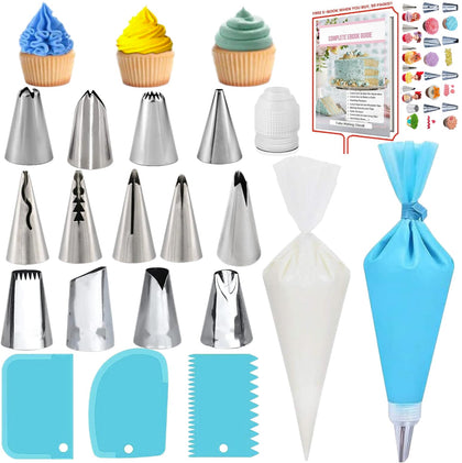 Satianyou Piping Bags and Tips Set for Beginners, Cake Decorating Supplies Kit for Baking with Pastry Bags and Tips, Icing Tips, Couplers,Silicone Ties