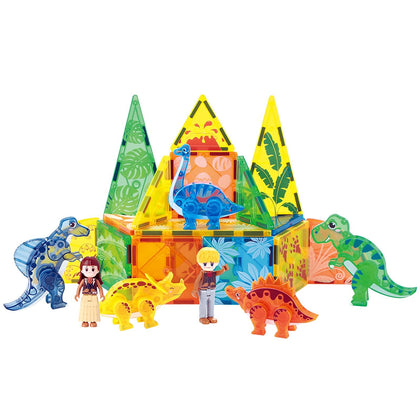 HACOCOLA Dinosaur Magnetic Tiles, Educational Magnet Tiles Building Block Toy Dino World, Learning Construction Magnetic Toys Set for Boys Girls Kids Age 3 4 5 6 7 8?49 PCS?