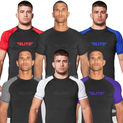 Elite Sports New Item Standard Short Sleeve Compression, Mma, Bjj, No Gi, Cross Training Rash Guard, Medium, Black