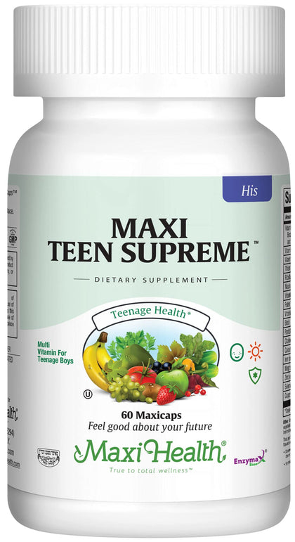 Maxi Health Teen Supreme HIS Vitamins for Teen Boys (60) - Teen Multivitamin Capsule for Young Men Ages 12 17 - Daily Vitamins for Height Growth, Nutrition, Energy, Antioxidants & Teen Boy Needs