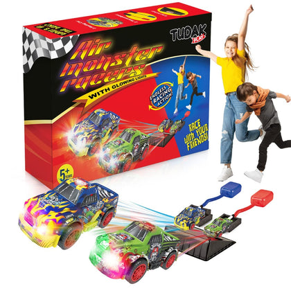 Light Up Dueling Car Racers for Kids - 2 Monster Cars, 2 Launch Pads -With Beautiful Flashing LED Lights. Perfect Toy & Gift for Boys or Girls Age 5+ Years Old- Indoor and Outdoor Fun, Active Play
