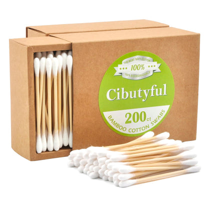 Cibutyful Cotton Swabs 400 count Double Round Tips Cotton Swabs With Strong wooden Sticks Ear Swabs Cotton Sticks with 3.0 Inch Bamboo Stick