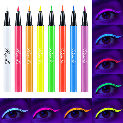 REPULOS 8 Colors Neon Liquid Eyeliner Set, Rainbow UV Glow Neon Makeup Graphic Eyeliners, High Pigmented, Waterproof Smudge-Proof and Long-Lasting Matte Colored Eye Makeup Gift Kit