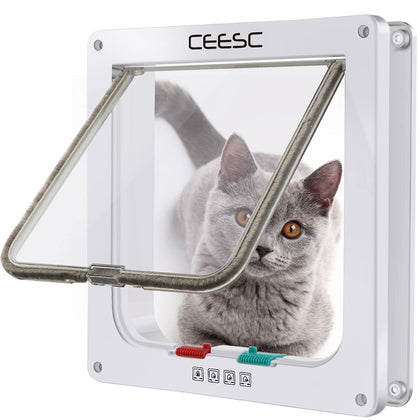CEESC Cat Flap Door Magnetic Pet Door with 4 Way Lock for Cats, Kitties and Kittens, 2 Sizes and 2 Colors Options (L- Inner Size: 7.08