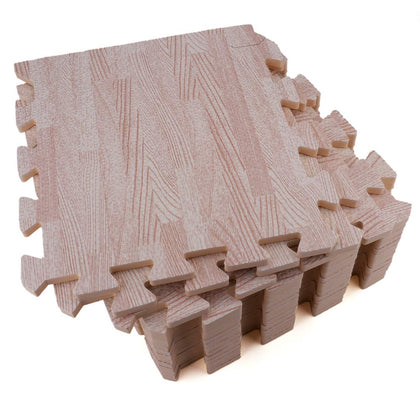 Tebery 16 Pieces Printed Wood Grain Floor Tiles 3/8-Inch Thick EVA Foam Puzzle Floor Mat (White Wood)