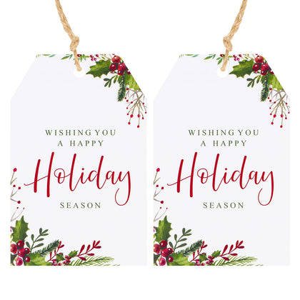 Anwyll Holiday Gift Tags with String, Christmas Gift Tags, Happy Holiday Season Gift Tags, Holly Christmas Tags, 50Pcs Xmas Gift Wrap Tags for Seasonal Events Holiday Party Favors and Celebration