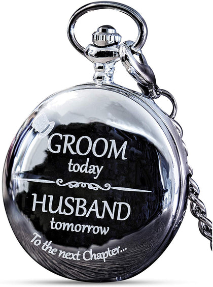 FJ FREDERICK JAMES Groom Gifts from Bride - Engraved 'Groom Today, Husband Tomorrow' - Groom Pocket Watch - Wedding Gift for Groom on Wedding Day I Gift for Groom from Bride on Wedding Day
