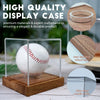 Baseball Display Case, Clear Cube Baseball Holder with Wooden Base, Autograph Baseball Stand Box for Single Ball, Acacia Wood, Brown, 1 Pack