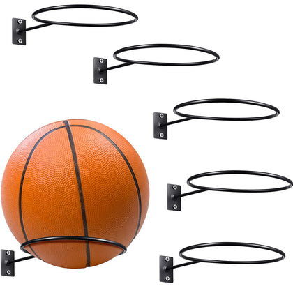Threan 4 Pieces Mounted Ball Wall Storage Display Ball Storage Universal Ball Rack Metal Ball Holder Black Ball Rack Holder for Basketball Football Volleyball Soccer Storage Display
