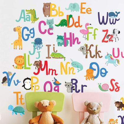 Alphabet Wall Decals for Kids Rooms - ABC Toddler Boy and Girl Playroom Décor Animal Stickers - Wall Decals for Kids Rooms