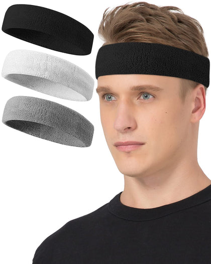 Tanluhu Sweatbands Sport Headbands for Working Out, Execise, Tennis, Basketball, Running - Terry Cloth Athletic Sweat Cotton Headband Outdoor for Men & Women