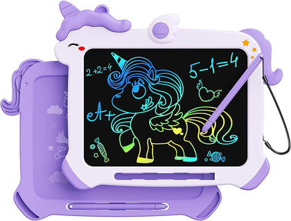 LCD Writing Tablet for Kids, Unicorn Colorful Screen Doodle Board, Toddler Educational Travel Toys, Christmas Birthday Gift for 3 4 5 6 7 Year Old Girls Purple