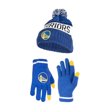 Ultra Game NBA Boys Girls Super Soft Winter Beanie Knit Hat With Extra Warm Touch Screen Gloves, Golden State Warriors
