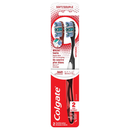 Colgate 360 Advanced Optic White Toothbrush, Soft, 2 Count
