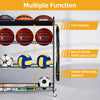 Dicasser Basketball Rack Sports Equipment Organizer Ball Storage,Four-Layer with Baskets and Hooks, Black