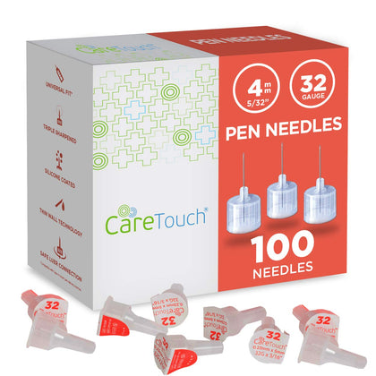 Care Touch CTPN32532 Insulin Pen Needles 32g 4mm Ultra Fine, 32 Gauge 5/32 inches, Shape, (Pack of 100)