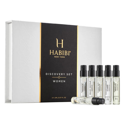 H HABIBI Deluxe Women's Fragrances Discovery Sample Set - Luxury Mini Perfume Set for Women - Includes Iris, Magnolia, Jasmine Oud, & Rose Perfume Samples - 6 X 2ml Travel Size Perfume Samples