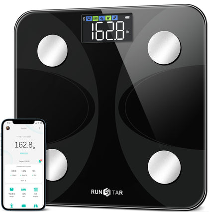 Smart Scale for Body Weight and Fat Percentage, RunSTAR High Accuracy Digital Bathroom Scale FSA or HSA Eligible with LED Display for BMI 13 Body Composition Analyzer Sync with Fitness App