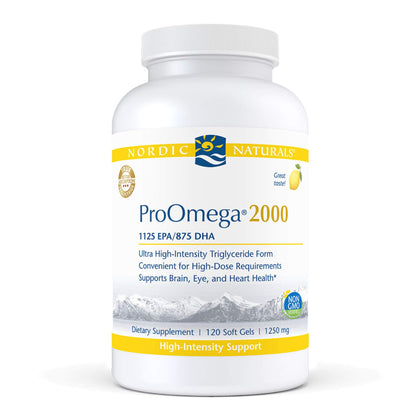 Nordic Naturals ProOmega 2000, Lemon Flavor - 120 Soft Gels - 2150 mg Omega-3 - Ultra High-Potency Fish Oil - EPA & DHA - Promotes Brain, Eye, Heart, & Immune Health - Non-GMO - 60 Servings