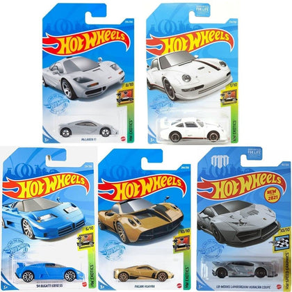 Hot Wheels Super Car Exotics Madness 5 Pack Random Diecast Bundle Set with Various Lambos, Lotus, Porsches, Mclarens, Paganis and More