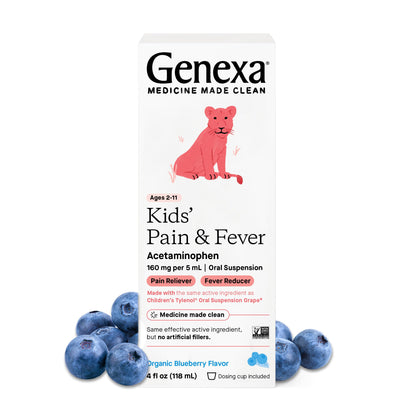 Genexa Children's Acetaminophen Pain and Fever Reducer | 160 mg per 5mL | Made with Delicious Organic Blueberry Flavor | 4 Fluid Ounces