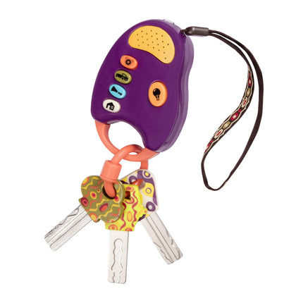 B. toys - Toy Car Keys - Key Fob with Lights & Sounds - Interactive Baby Toy - Pretend Keys for Babies, Toddlers - 10 Months + - FunKeys - Purple