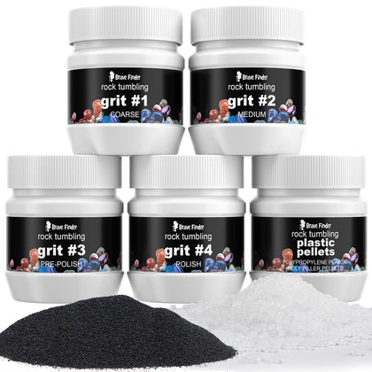 Rock Tumbler Refill Grit Media Kit, Stone Polisher (3.5 Pounds Polishing Grits + Poly Plastic Pellets), Compatible with Any Brand Tumbler, 5-Steps for Tumbling Stones
