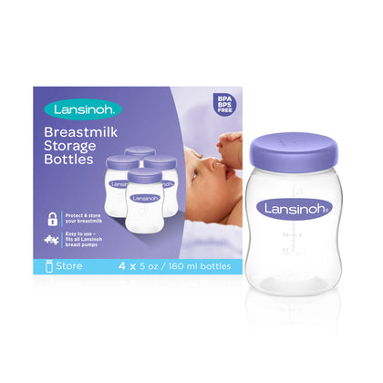 Lansinoh Breastmilk Storage Breast Pump Bottles, 4 Count, Purple