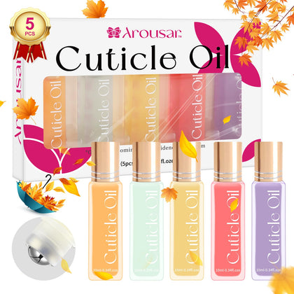 Arousar Cuticle Oil, 5pcs 10ml Nail Oils Set Rollerball Applicator for Nails Natural Cuticle Care Kit Essential Oils for Nails Smoothing, Nourishing, and Moisturizing, Sweet Almond