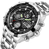 GOLDEN HOUR Luxury Stainless Steel Analog Digital Watches for Men Male Outdoor Sport Waterproof Big Heavy Wristwatch (Silver Black)