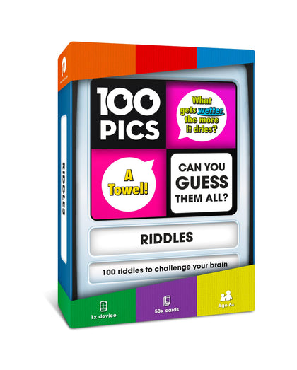 100 PICS Riddles Travel Game - Guess 100 Riddles | Flash Cards with Slide Reveal Case | Card Game, Gift, Stocking Stuffer | Fun for Kids and Adults | Ages 6+