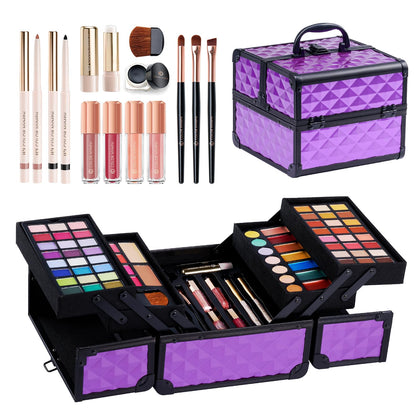 Color Nymph All in one Makeup Kit For Girls Teens, Makeup Set 4 Trays Spacious Space Train Case for Beginner with Eyeshadow Highlighter Lipgloss Blush Contour Concealer Brush Eyeliner Lipbalm