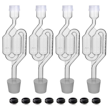 Bubble Airlock Set, 4 Airlocks for Fermenting, 4 Drilling #6 Stoppers and 8 Airlock Grommets, Used for Brewing Wine, Beer, Sauerkraut, Pickles, Etc. Fermentation Bubbler Airlock