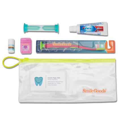 Practicon Child Deluxe Dental Care Kit, Travel Size Bundle w/Toothbrush, Crest Toothpaste, Floss, Lip Balm and Sand Timer, TSA Friendly Kids Oral Care Kit