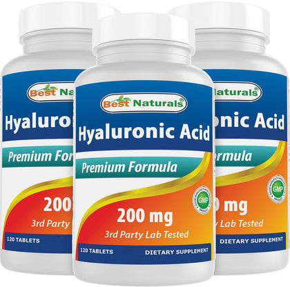 Best Naturals Hyaluronic Acid 200 mg 120 Tablets (Non-GMO, Gluten Free) - Promotes Youthful Healthy Skin & Healthy Joint Function (120 Count (Pack of 3))