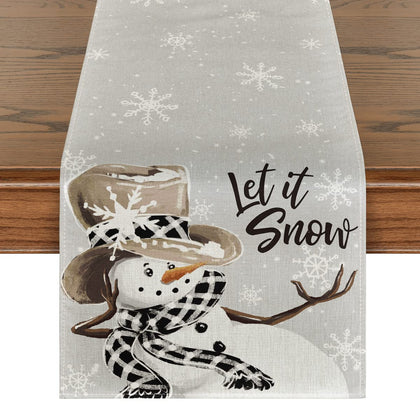 Artoid Mode Grey Snowman Snowflake Let it Snow Christmas Table Runner, Seasonal Winter Kitchen Dining Table Decor for Home Party Indoor 13x72 Inch