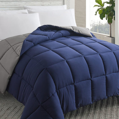 Cosybay Down Alternative Comforter (Blue/Grey, Full) - All Season Soft Quilted Full Size Bed Comforter - Duvet Insert with Corner Tabs -Winter Summer Warm Fluffy, 82x86 inches