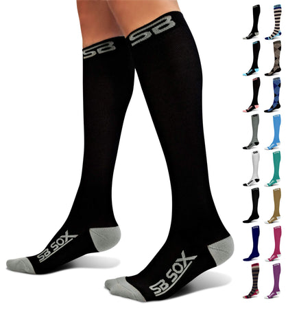 SB SOX Compression Socks (20-30mmHg) for Men & Women - Best Compression Socks for All Day Wear, Better Blood Flow, Swelling! (Large, Black/Gray)